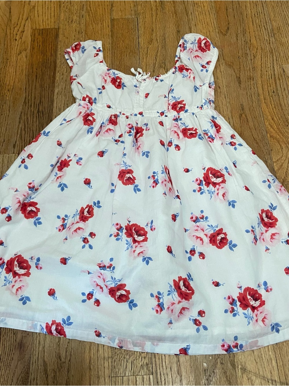 Gap Kids Girls Red Blue Floral Puff-Sleeve Babydoll Dress Size S 6-7